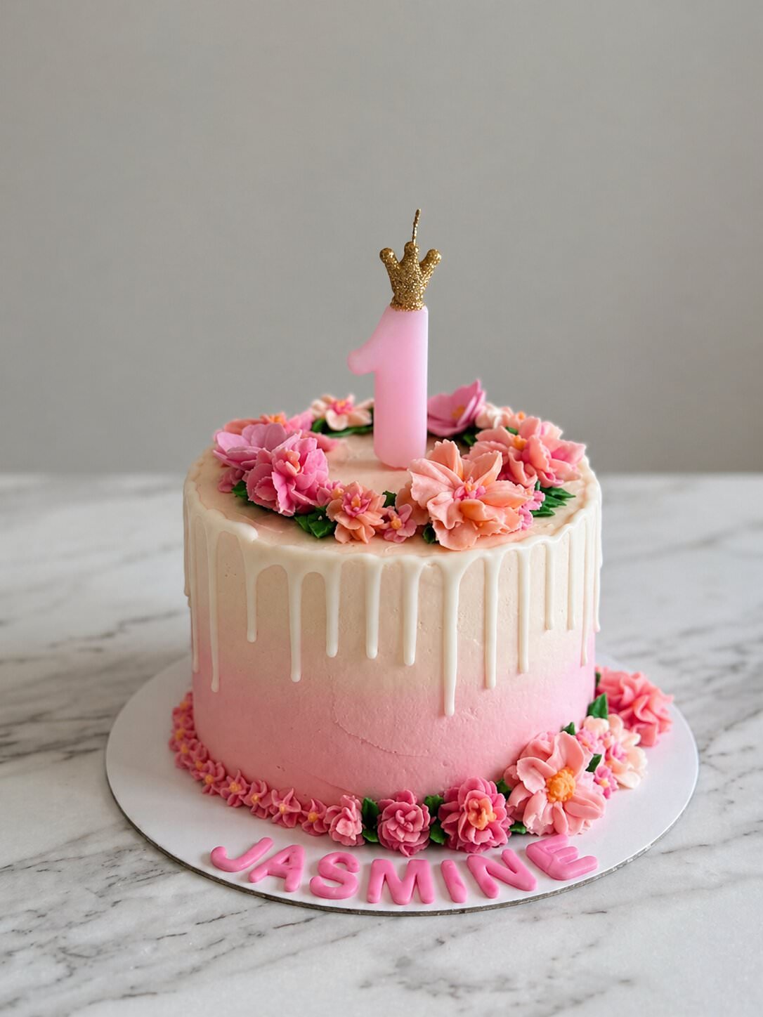 Original Heavenly Treats pink floral first birthday cake
